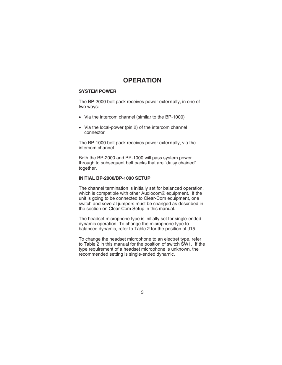 Operation | Telex AUDIOCOM BP-2000 User Manual | Page 4 / 20