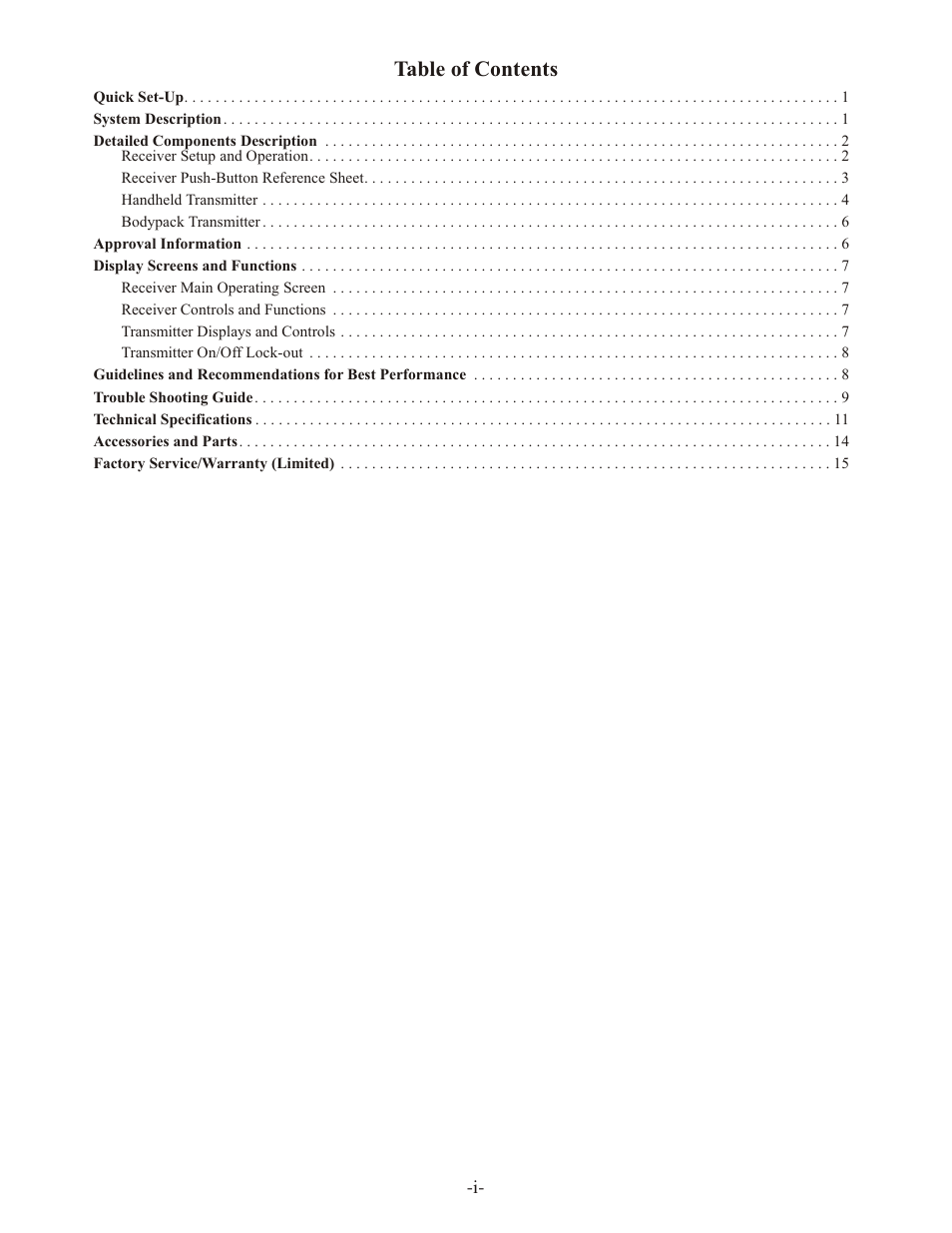 Ta ble of con tents | Telex ELECTRO-VOICE RE-2 User Manual | Page 2 / 16