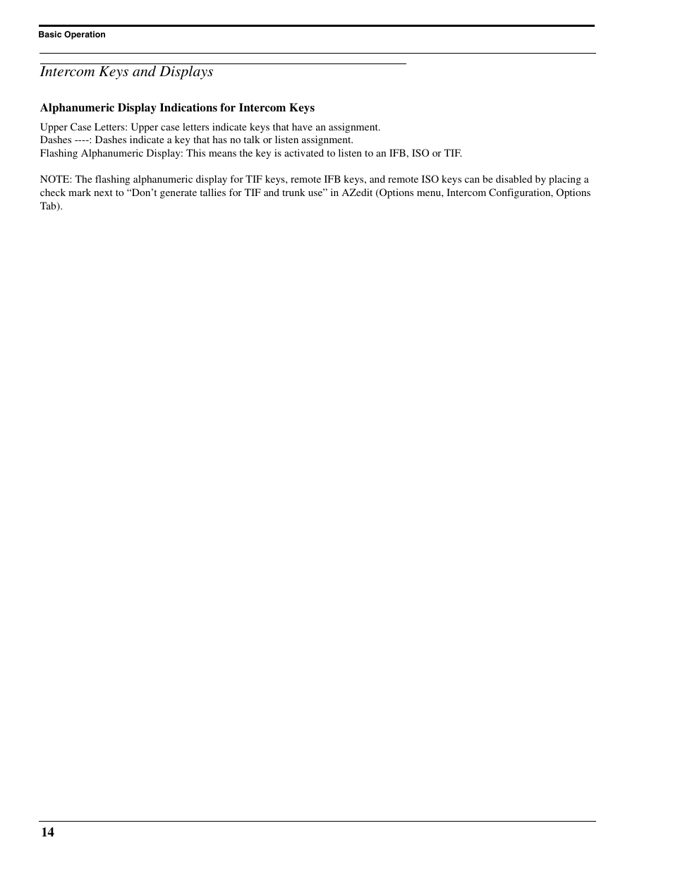 Intercom keys and displays, Alphanumeric display indications for intercom keys | Telex PAM-32 User Manual | Page 16 / 26