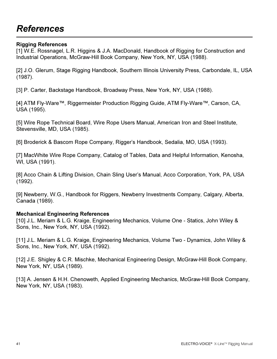 References | Telex ELECTRO-VOICE X-Line TM User Manual | Page 42 / 44