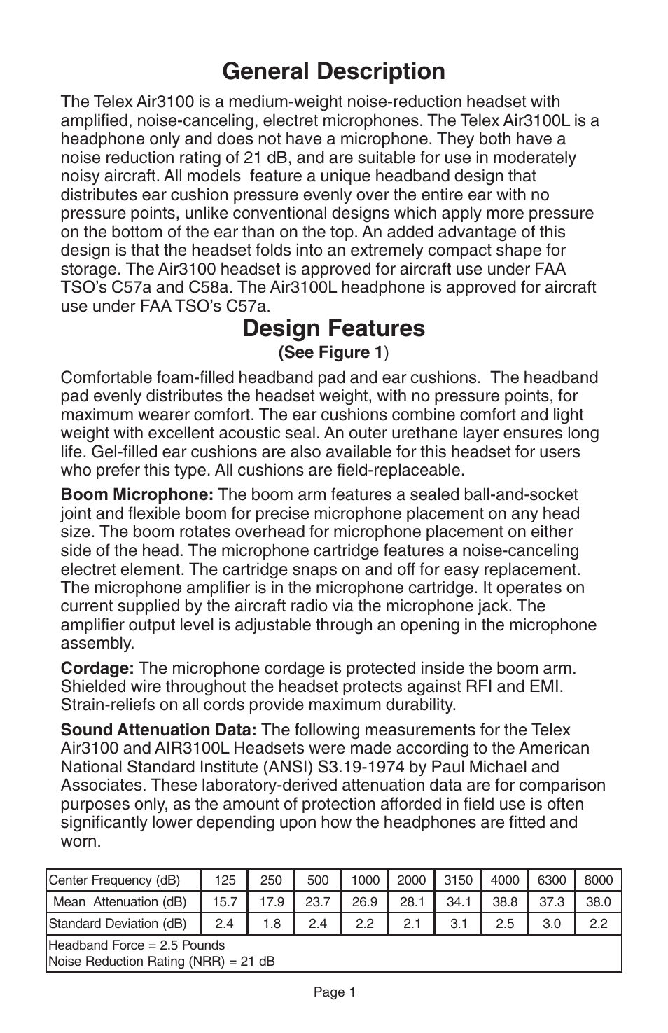 General description, Design features | Telex AIR3100L User Manual | Page 3 / 12