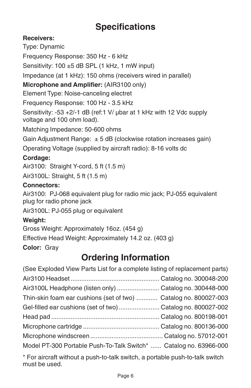 Specifications, Ordering information | Telex AIR3100L User Manual | Page 8 / 12