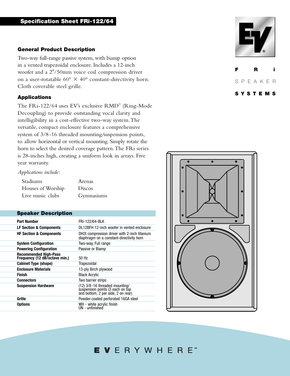 Telex SPECIFICATION SHEET FRI-122/64 User Manual | 2 pages