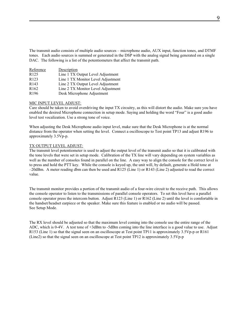 Remote control console 9, 3 level adjustments | Telex C-2002 User Manual | Page 15 / 60