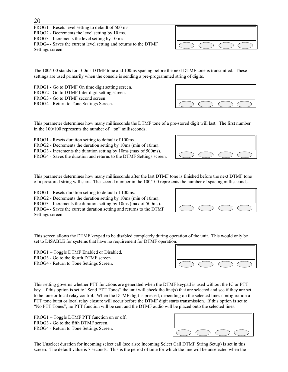 Dtmf keypad: enable tgl next back, Dtmf: send ptt tones tgl next back | Telex C-2002 User Manual | Page 26 / 60