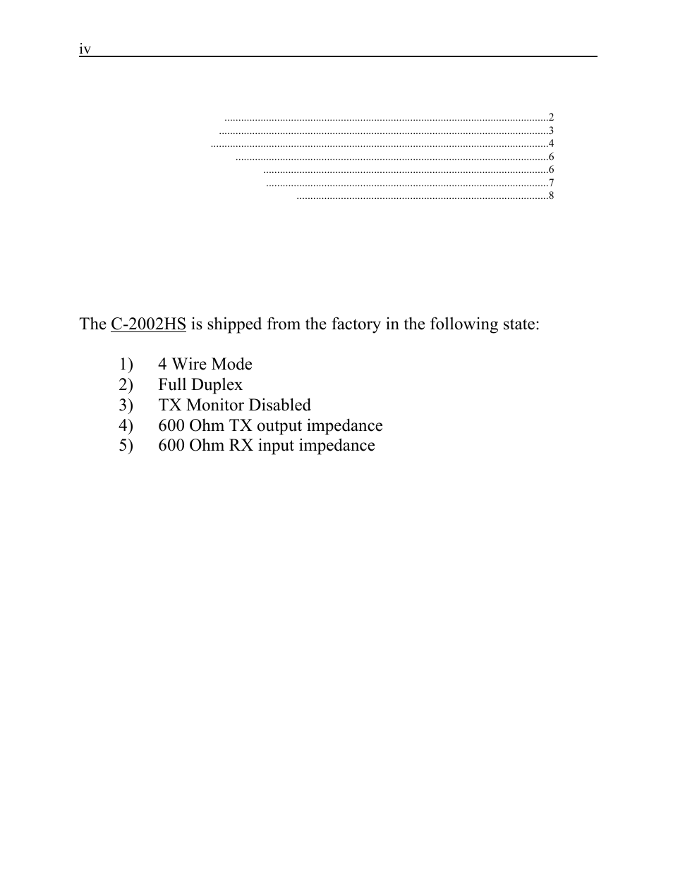 C-2002 default shipping configuration | Telex C-2002 User Manual | Page 6 / 60