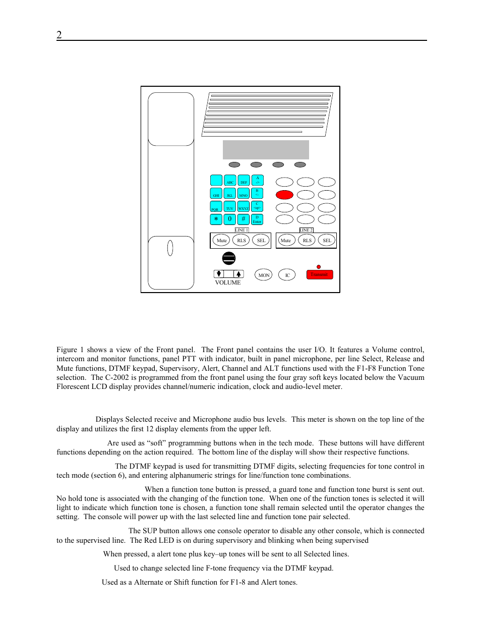 2 controls and indicators, Front panel, 1 common controls and indicators | Figure 1 front panel diagram | Telex C-2002 User Manual | Page 8 / 60