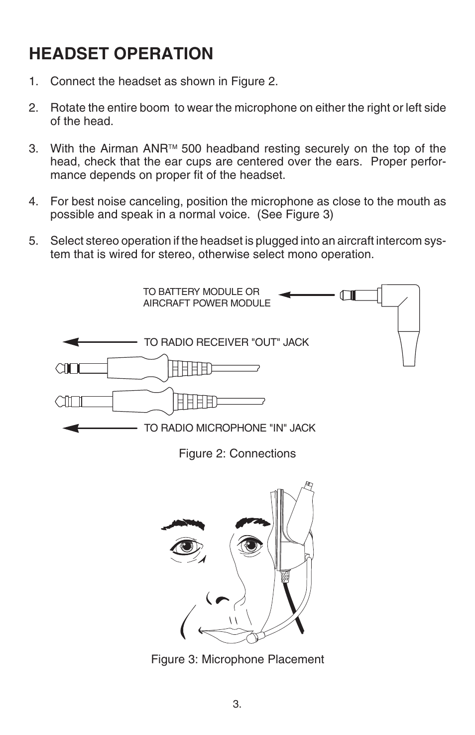 Headset operation | Telex ANR TM 500 User Manual | Page 4 / 12