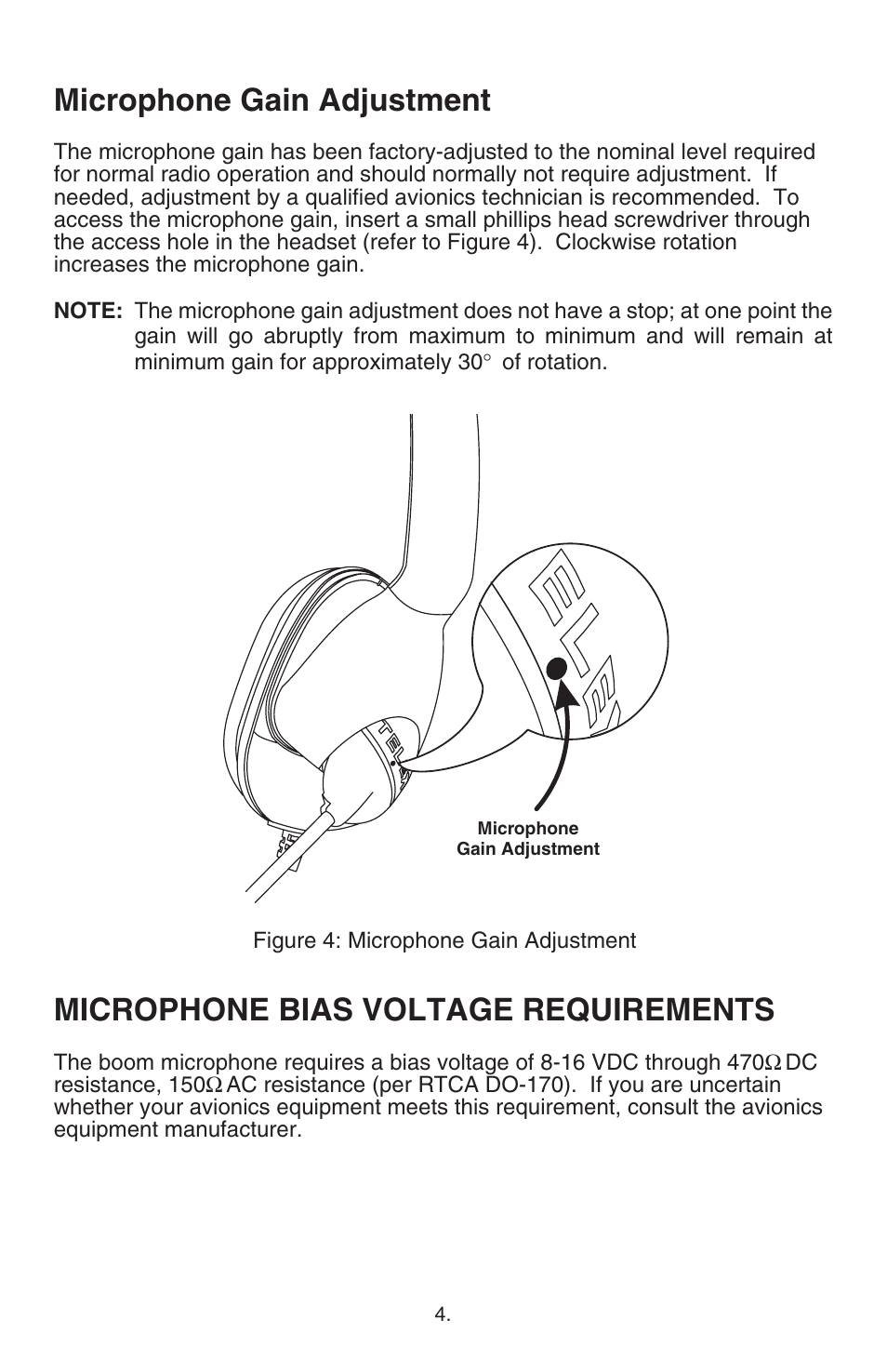 Microphone gain adjustment, Microphone bias voltage requirements | Telex ANR TM 500 User Manual | Page 5 / 12