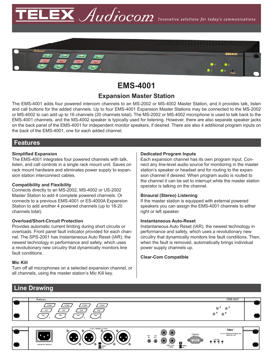 Telex Audiocom EMS-4001 User Manual | 2 pages