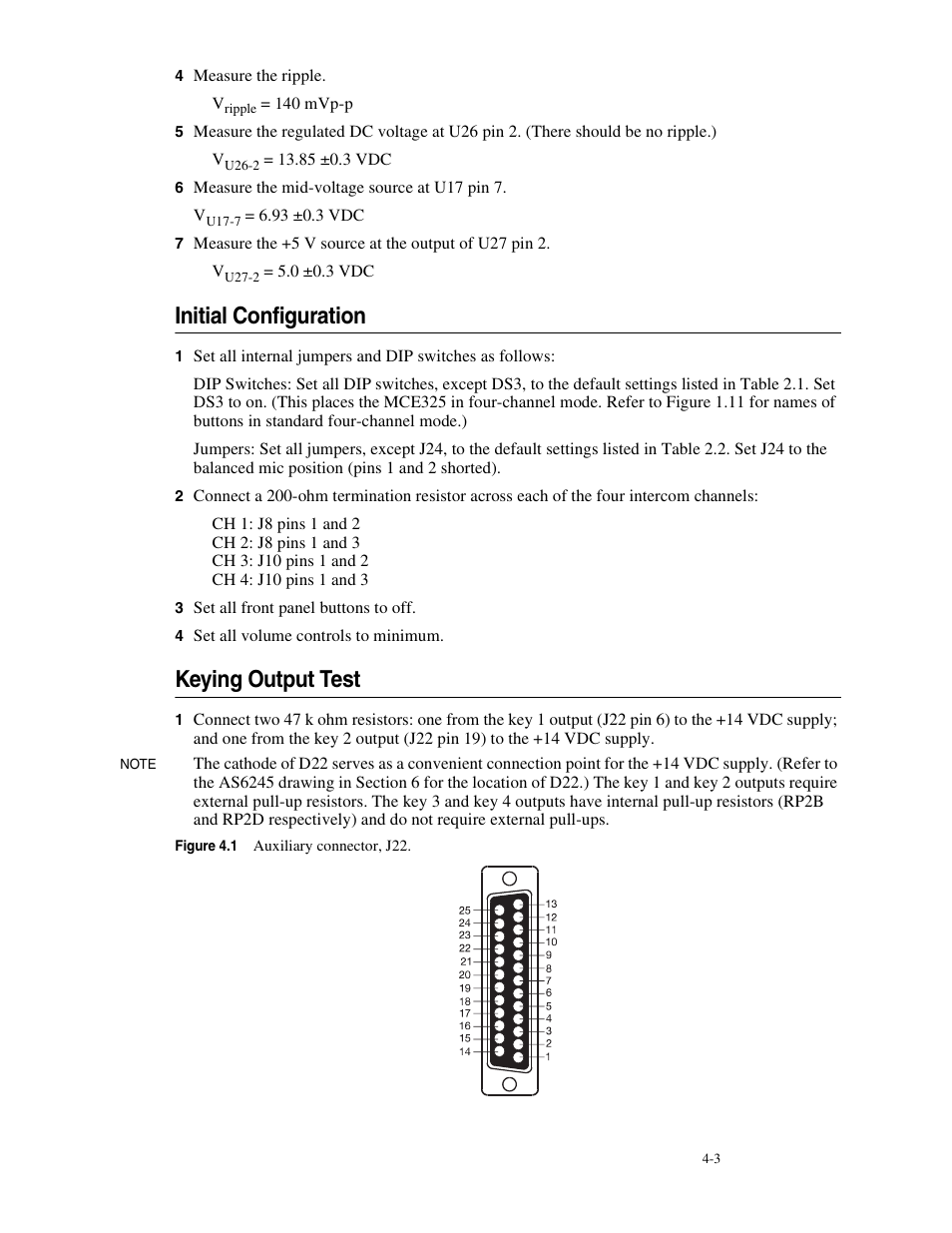 Initial configuration, Keying output test, Initial configuration -3 keying output test -3 | Telex MCE325 User Manual | Page 41 / 85