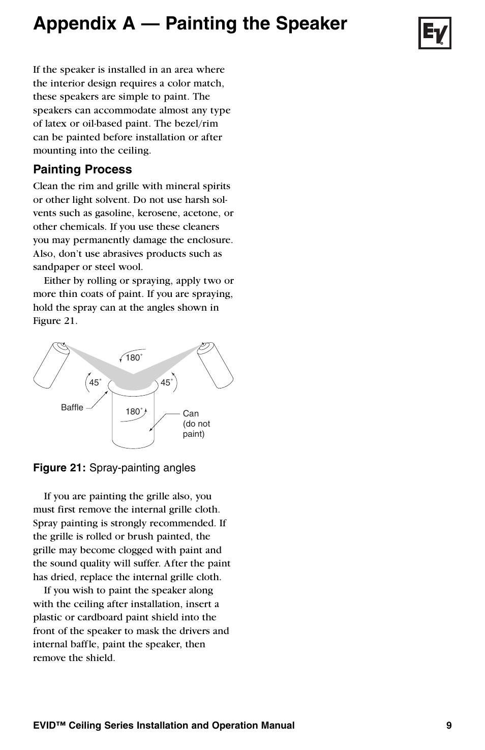 Appendix a — painting the speaker, Painting process | Telex EVID Ceiling Speaker Systems User Manual | Page 11 / 20