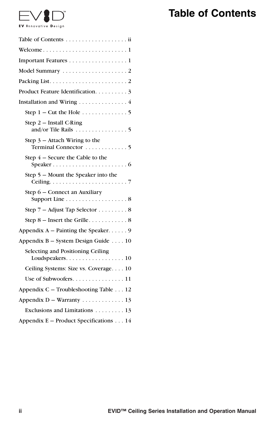 Telex EVID Ceiling Speaker Systems User Manual | Page 2 / 20