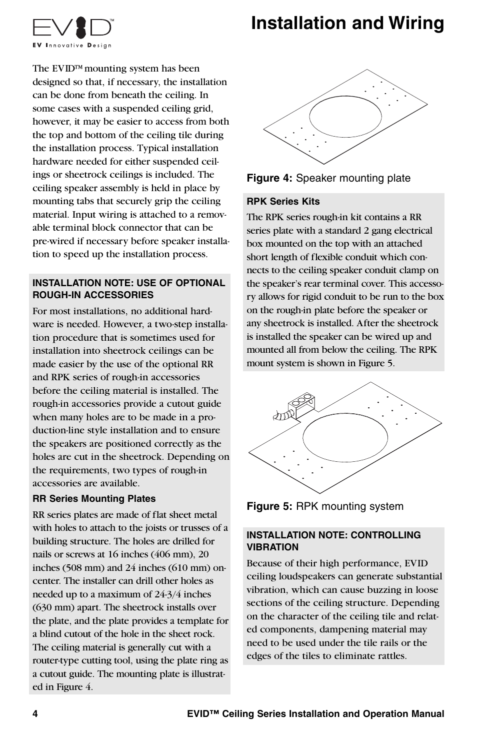 Installation and wiring | Telex EVID Ceiling Speaker Systems User Manual | Page 6 / 20