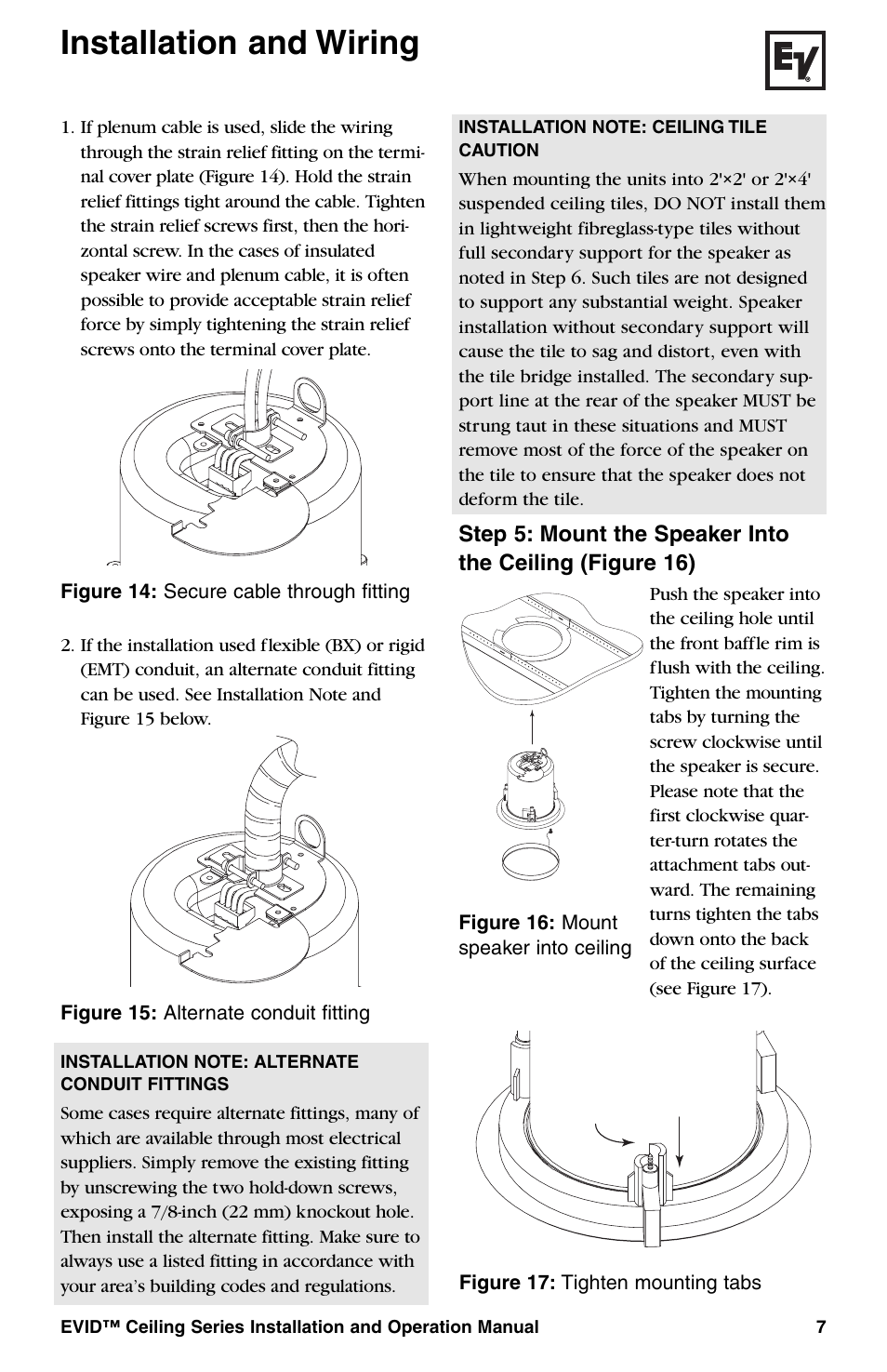 Installation and wiring | Telex EVID Ceiling Speaker Systems User Manual | Page 9 / 20