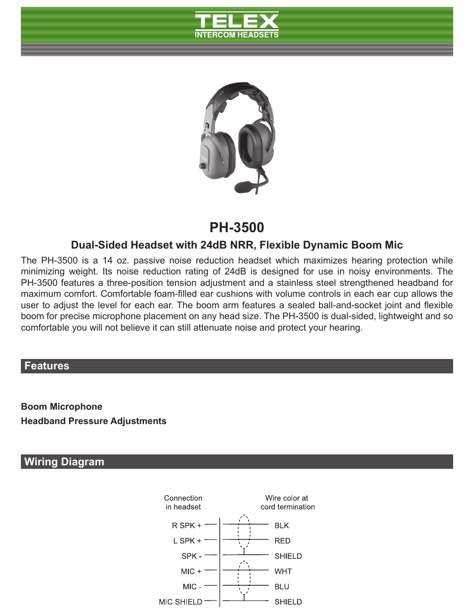 Telex PH-3500 User Manual | 2 pages