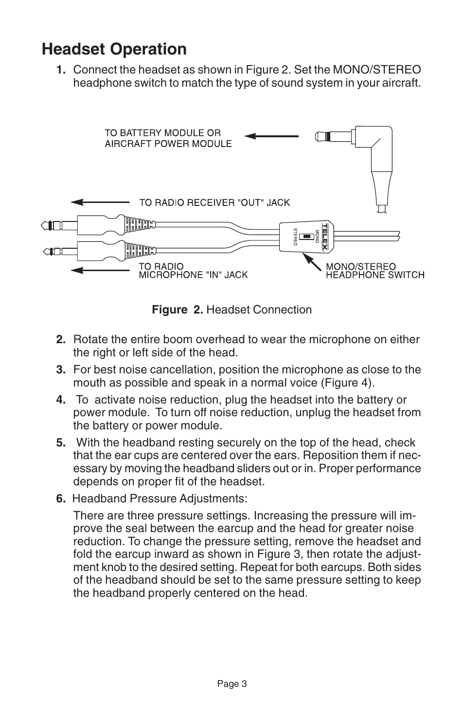 Headset operation | Telex ANRTM 150 User Manual | Page 5 / 12