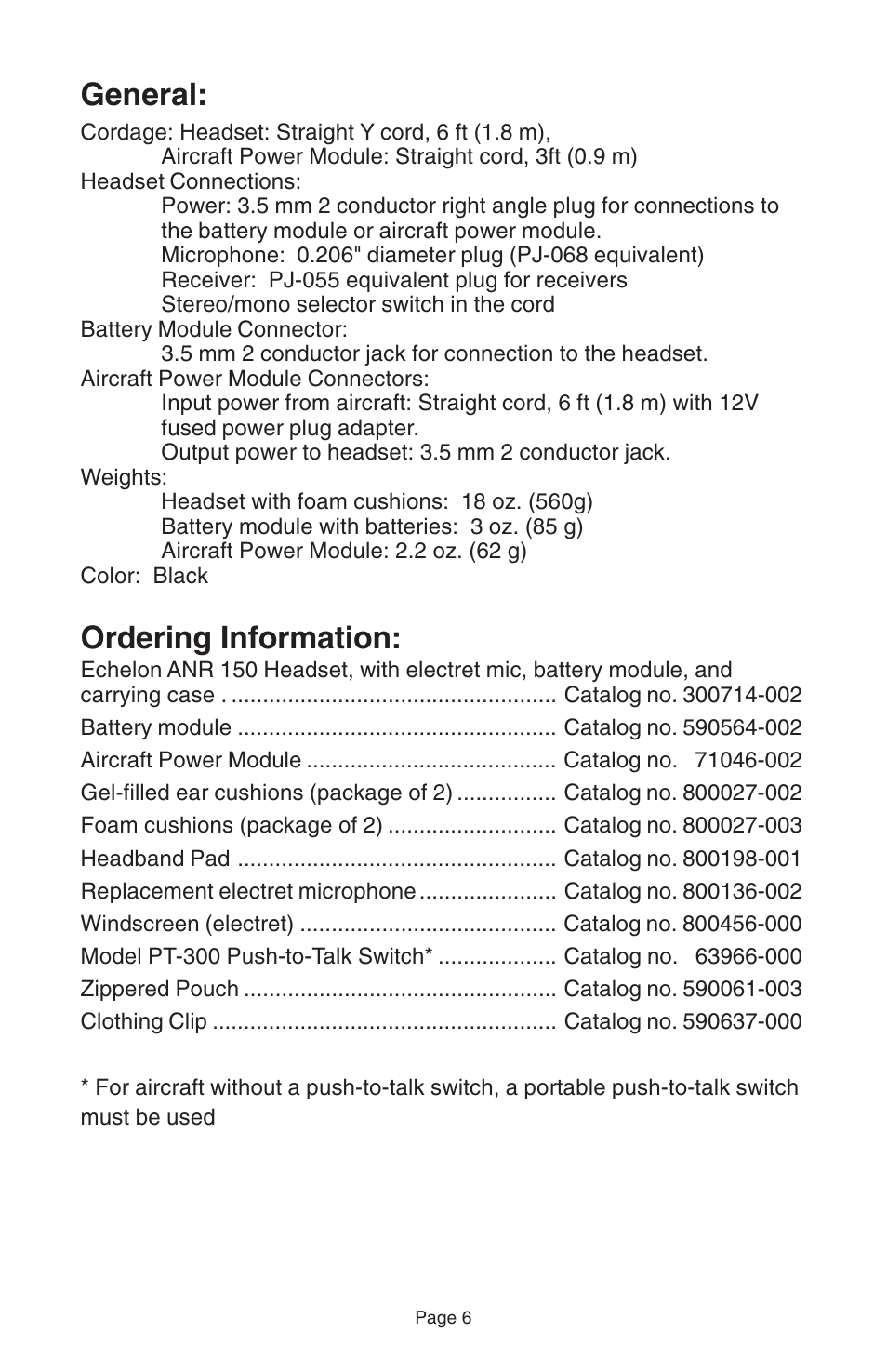 General, Ordering information | Telex ANRTM 150 User Manual | Page 8 / 12