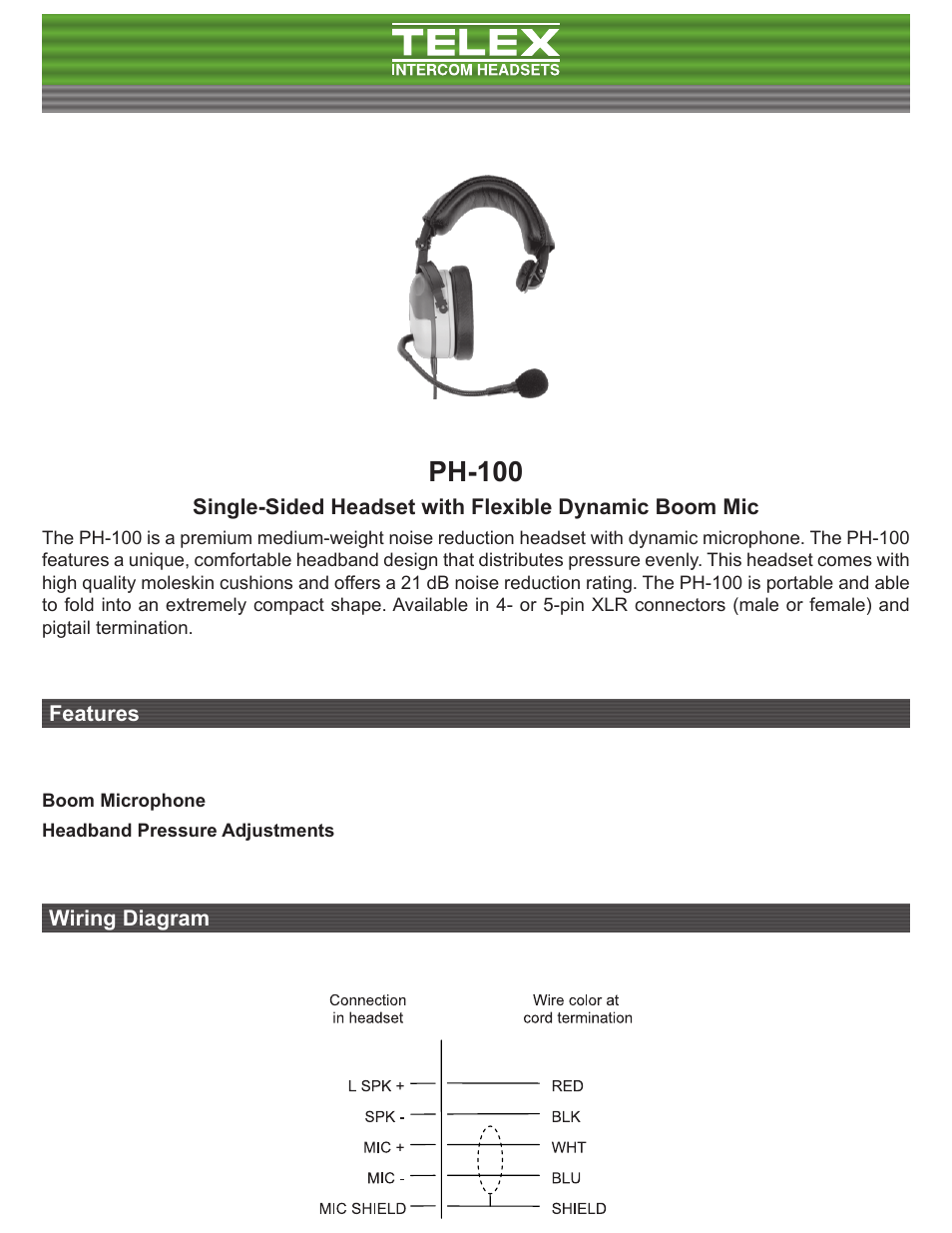 Telex PH-100 User Manual | 2 pages