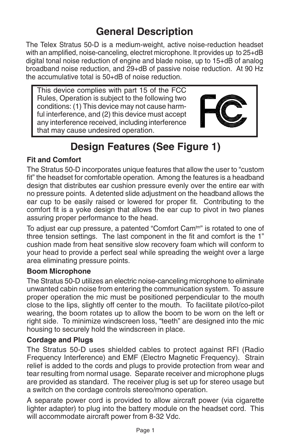 General description, Design features (see figure 1) | Telex STRATUS 50-D User Manual | Page 3 / 16