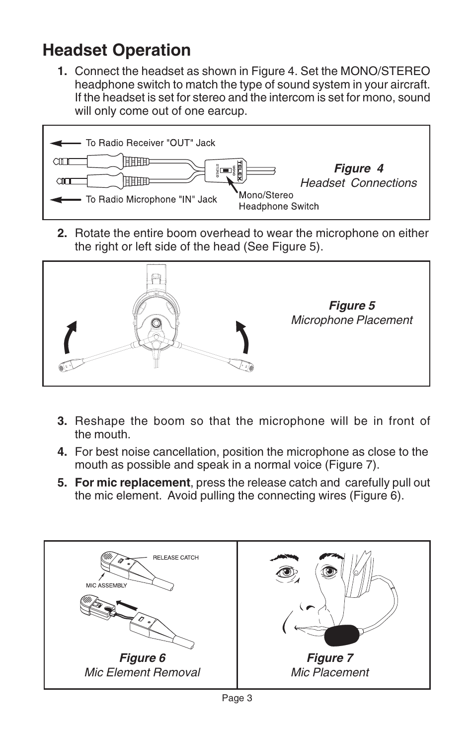 Headset operation | Telex STRATUS 50-D User Manual | Page 5 / 16