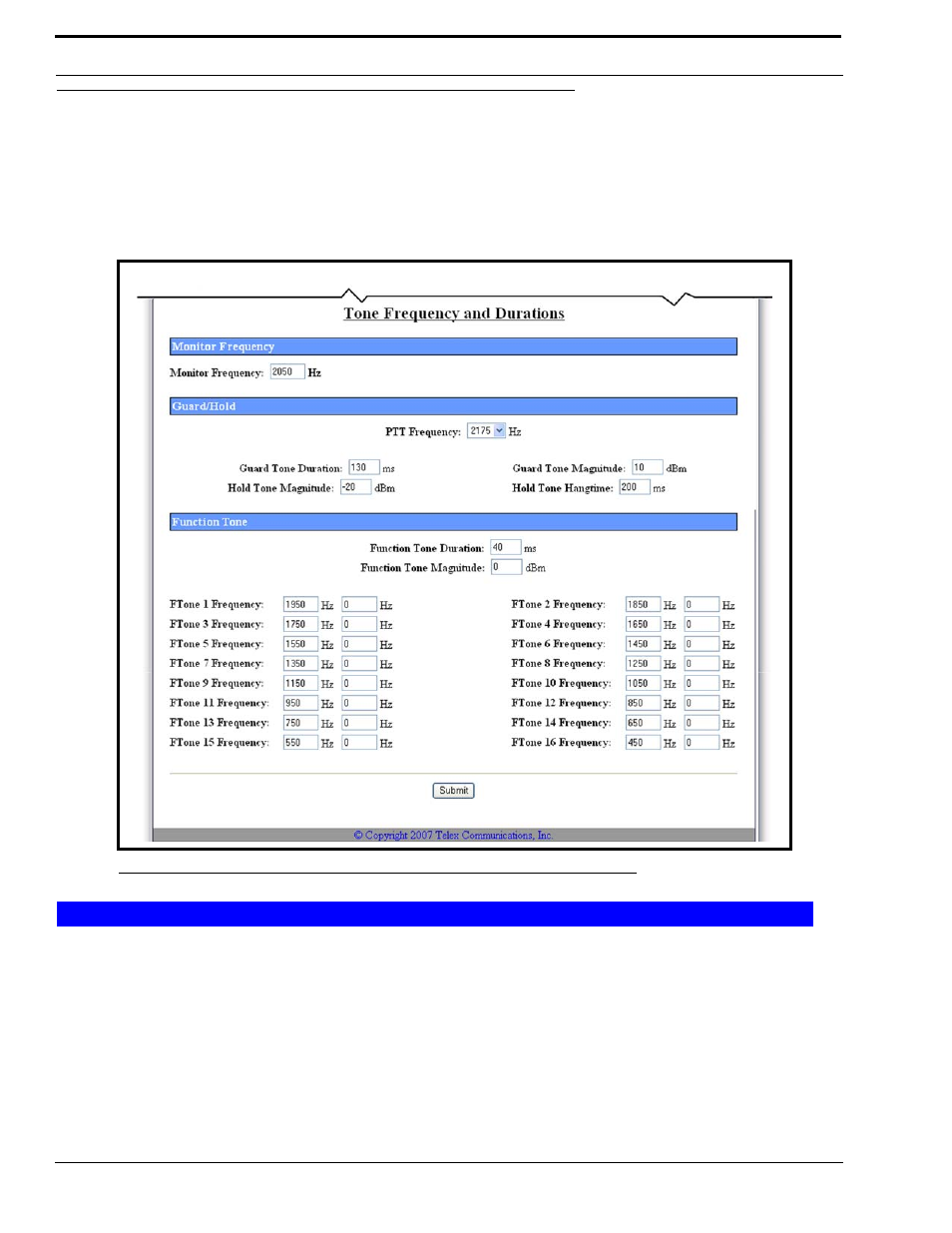 Tone frequency & durations window, Monitor frequency, Monitor frequency field | Onitor, Requency, Ield, Figure 58. tone frequency and durations | Telex IP-223 User Manual | Page 110 / 136