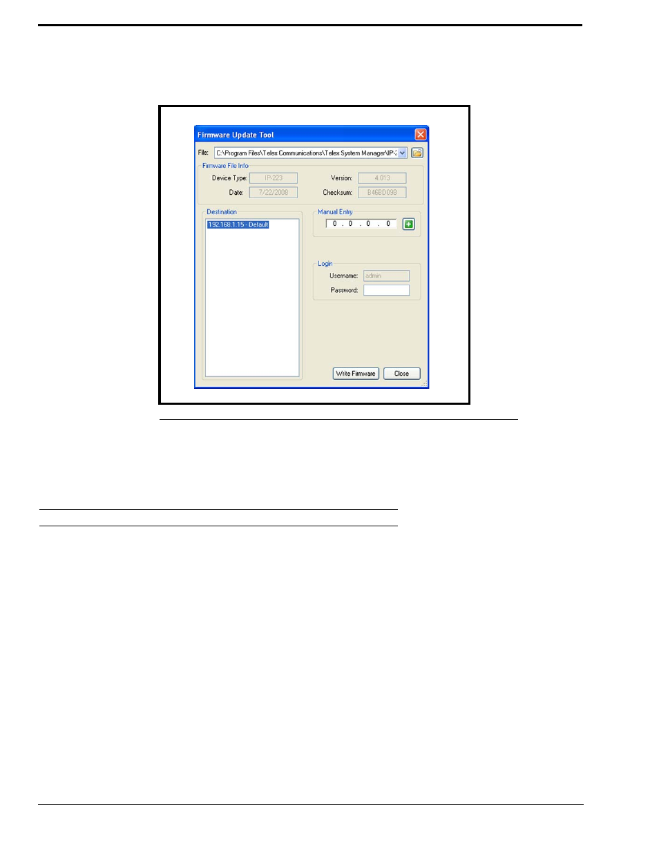 Update firmware tool window, Pdate, Irmware | Indow, Figure 63. firmware update tool | Telex IP-223 User Manual | Page 118 / 136