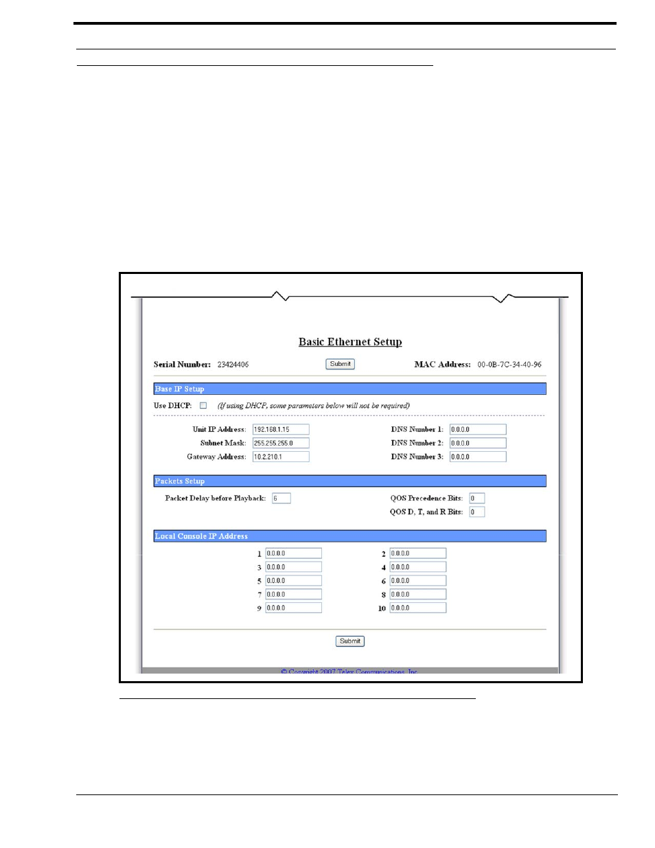 Basic ethernet setup window, Serial number field, Mac address | Erial, Umber, Ield, Mac a, Ddress, Figure 16. basic ethernet setup window | Telex IP-223 User Manual | Page 41 / 136