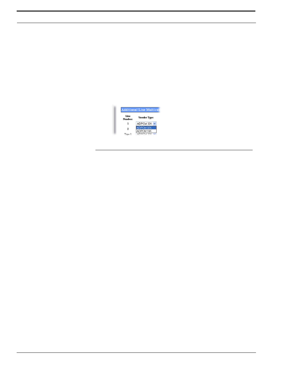 Vocoder type drop down menu, Line name field, Mcast address field | Port field, Ttl field, Submit button, Ocoder, Ield, Cast, Ddress | Telex IP-223 User Manual | Page 52 / 136