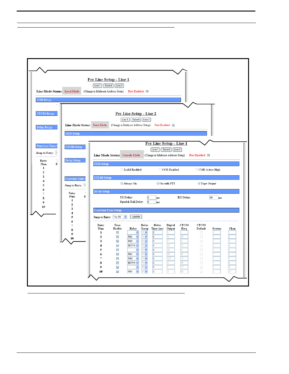 Line 1 button, Per line setup window, Utton | Telex IP-223 User Manual | Page 54 / 136