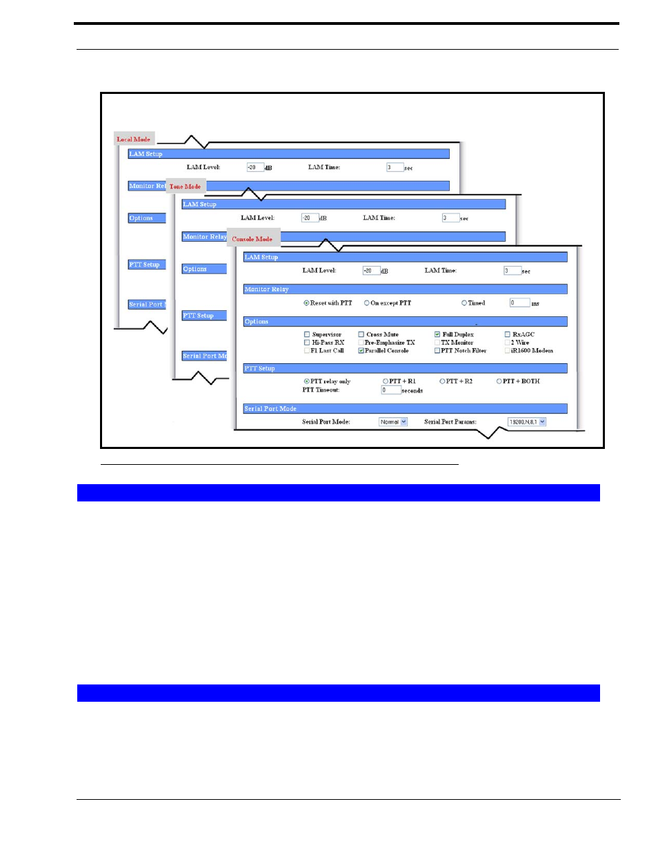 Lam setup, Lam level field, Lam time field | Monitor relay, Lam l, Evel, Ield, Lam t | Telex IP-223 User Manual | Page 59 / 136