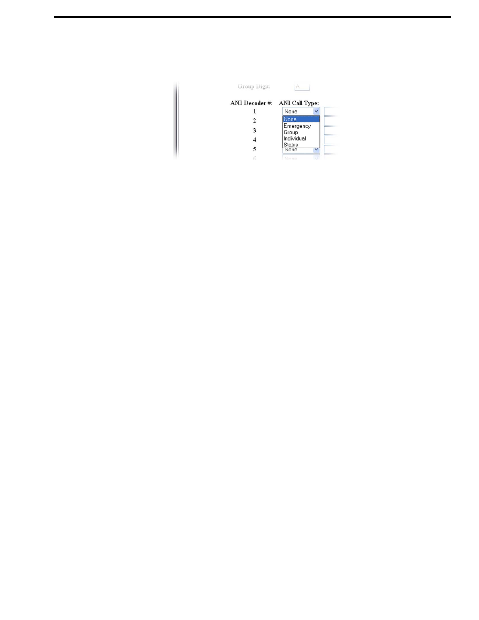 Per line setup window-iden radio configuration, Ani call format field, Per line setup window | Figure 35. ani call type drop down menu, Per line setup window—iden radio configuration | Telex IP-223 User Manual | Page 75 / 136