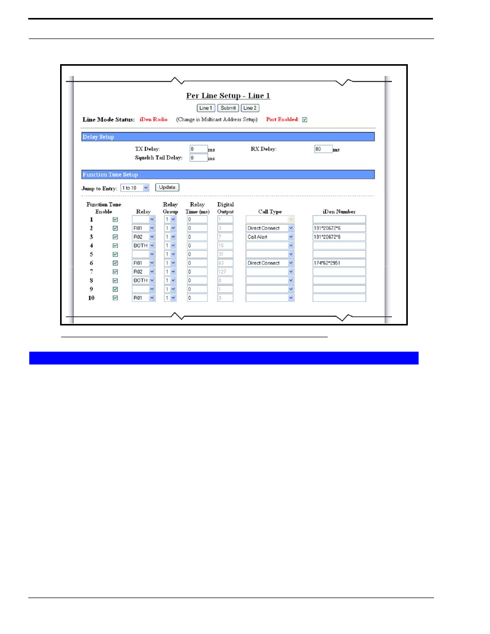 Delay setup, Tx delay field, Rx delay field | Squelch tail delay field, Tx d, Elay, Ield, Rx d, Quelch | Telex IP-223 User Manual | Page 76 / 136