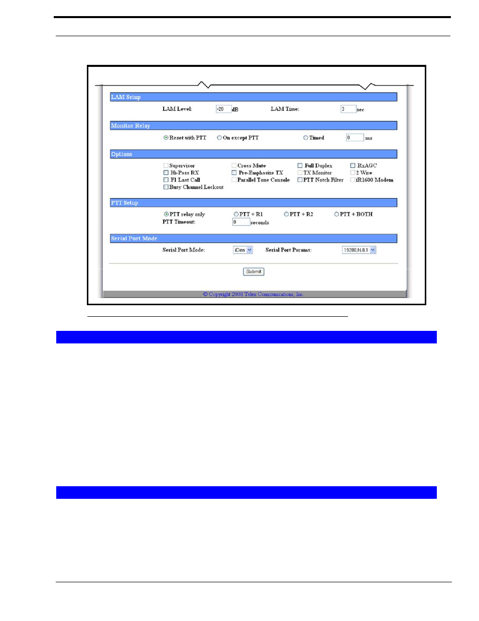 Lam setup, Lam level field, Lam time field | Monitor relay, Lam l, Evel, Ield, Lam t, Figure 39. per line setup - iden mode (view 2) | Telex IP-223 User Manual | Page 79 / 136
