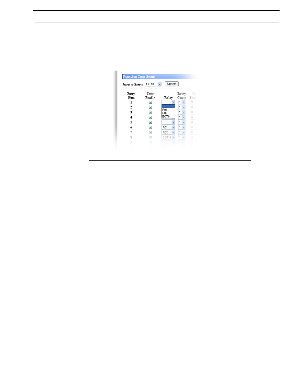 Relay drop down menu, Relay group drop down menu, Relay time (ms) field | Elay, Roup, Ield, Figure 41. relay drop down menu | Telex IP-223 User Manual | Page 83 / 136
