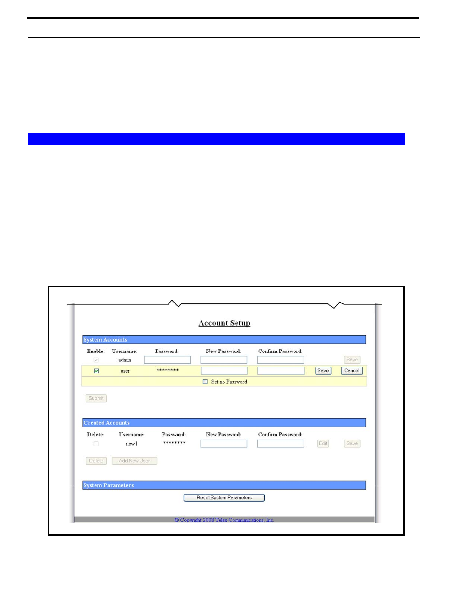 System parameters, Edit system accounts window, Figure 47. edit system account | Telex IP-223 User Manual | Page 92 / 136
