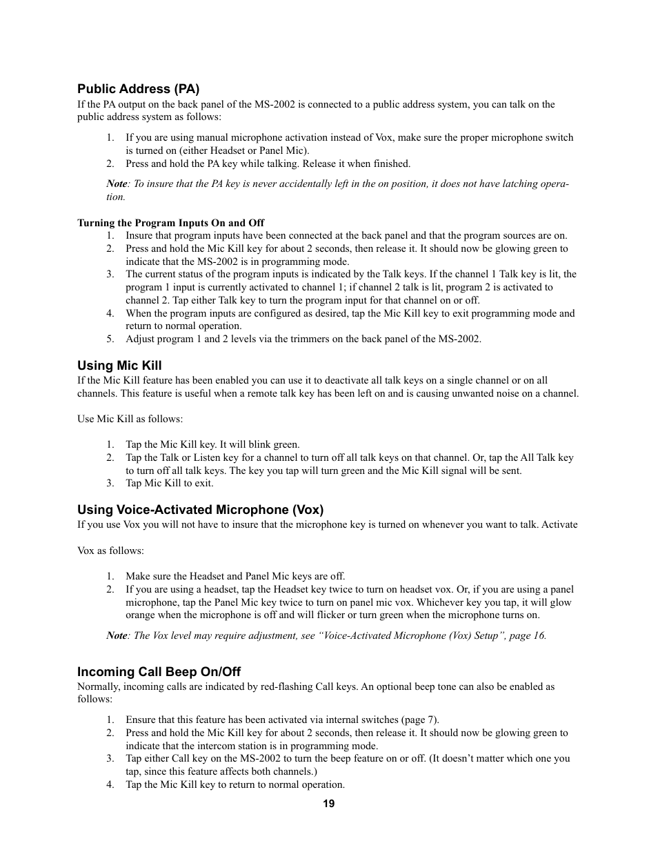 Telex MS2002 User Manual | Page 19 / 24