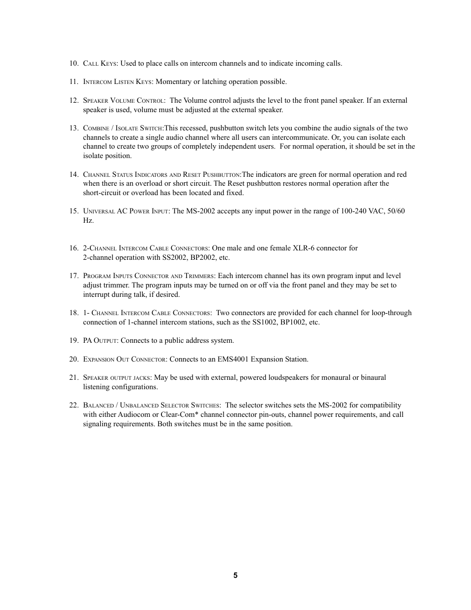 Telex MS2002 User Manual | Page 5 / 24