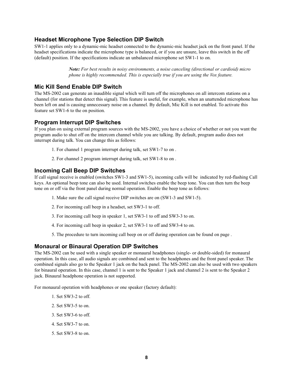 Telex MS2002 User Manual | Page 8 / 24