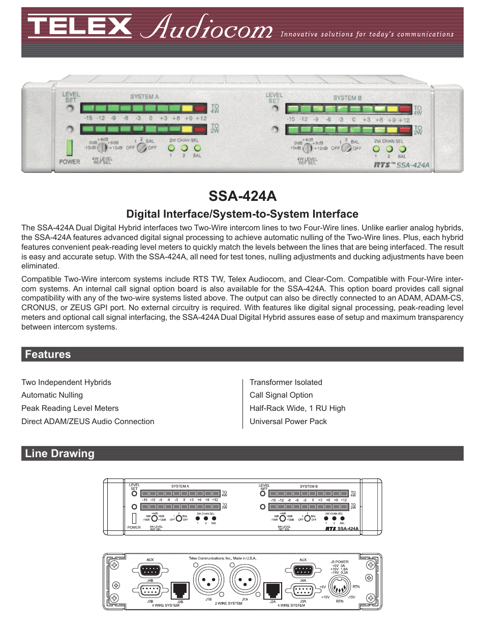 Telex SSA-424A User Manual | 2 pages