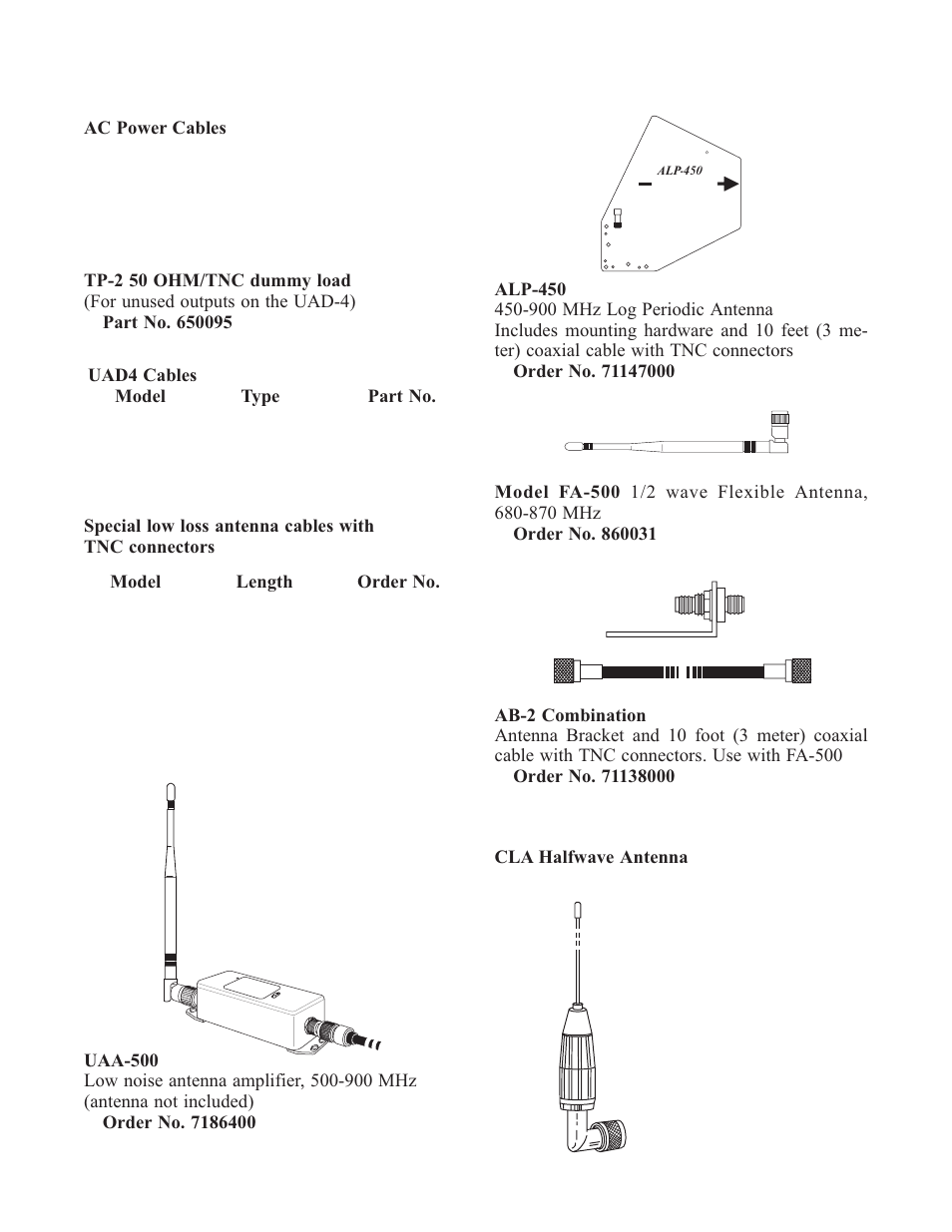 Uad4 accessories and replacement parts | Telex UAD4 User Manual | Page 7 / 8