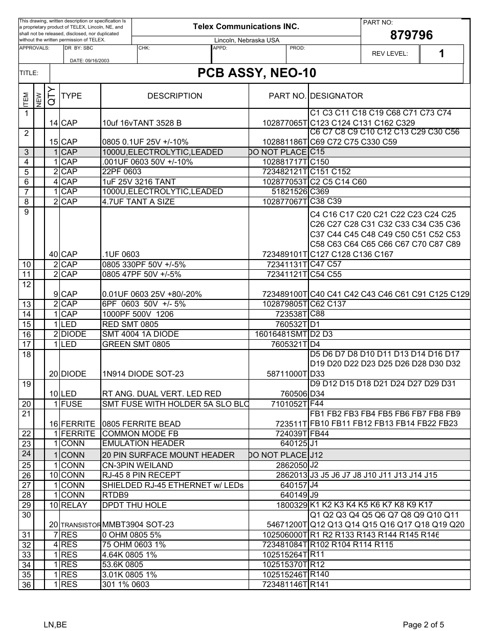 Pcb assy, neo-10 | Telex NEO-10 User Manual | Page 19 / 26