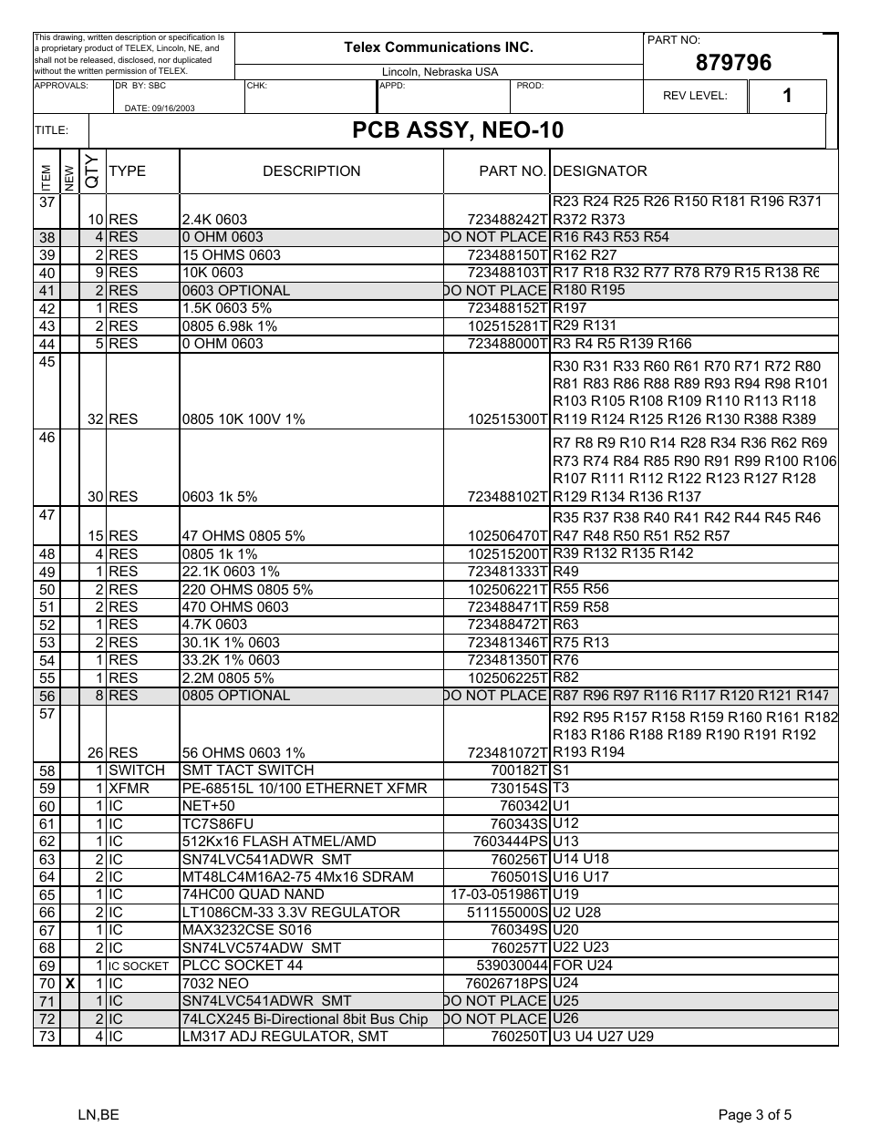 Pcb assy, neo-10 | Telex NEO-10 User Manual | Page 20 / 26
