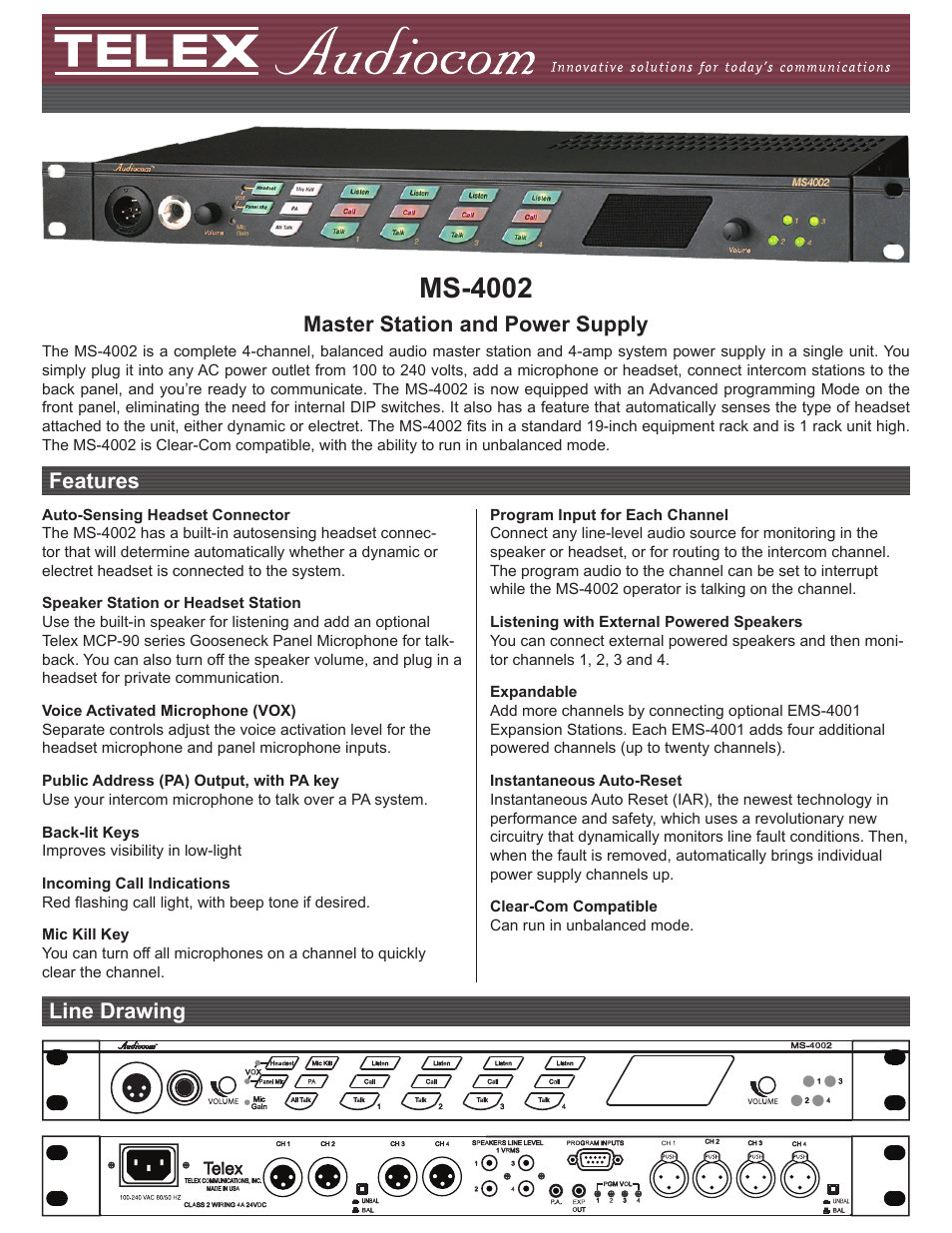 Telex MS-4002 User Manual | 2 pages