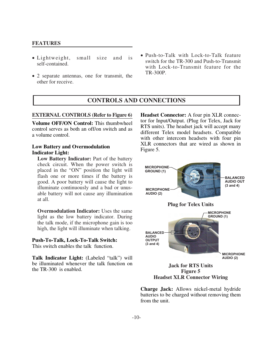 Controls and connections | Telex TR-300 User Manual | Page 12 / 38