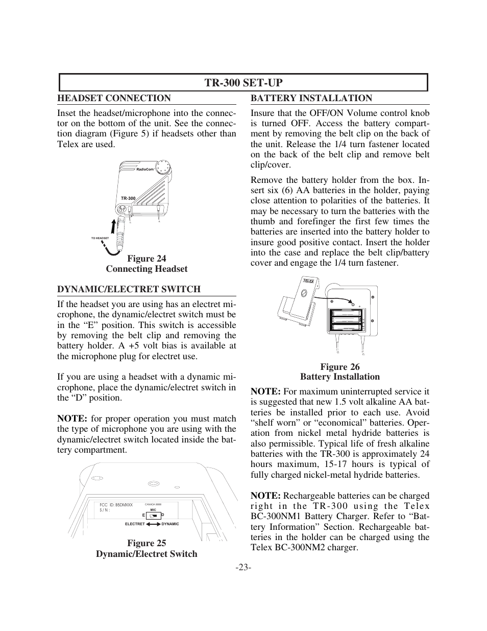 Tr-300 set-up | Telex TR-300 User Manual | Page 25 / 38