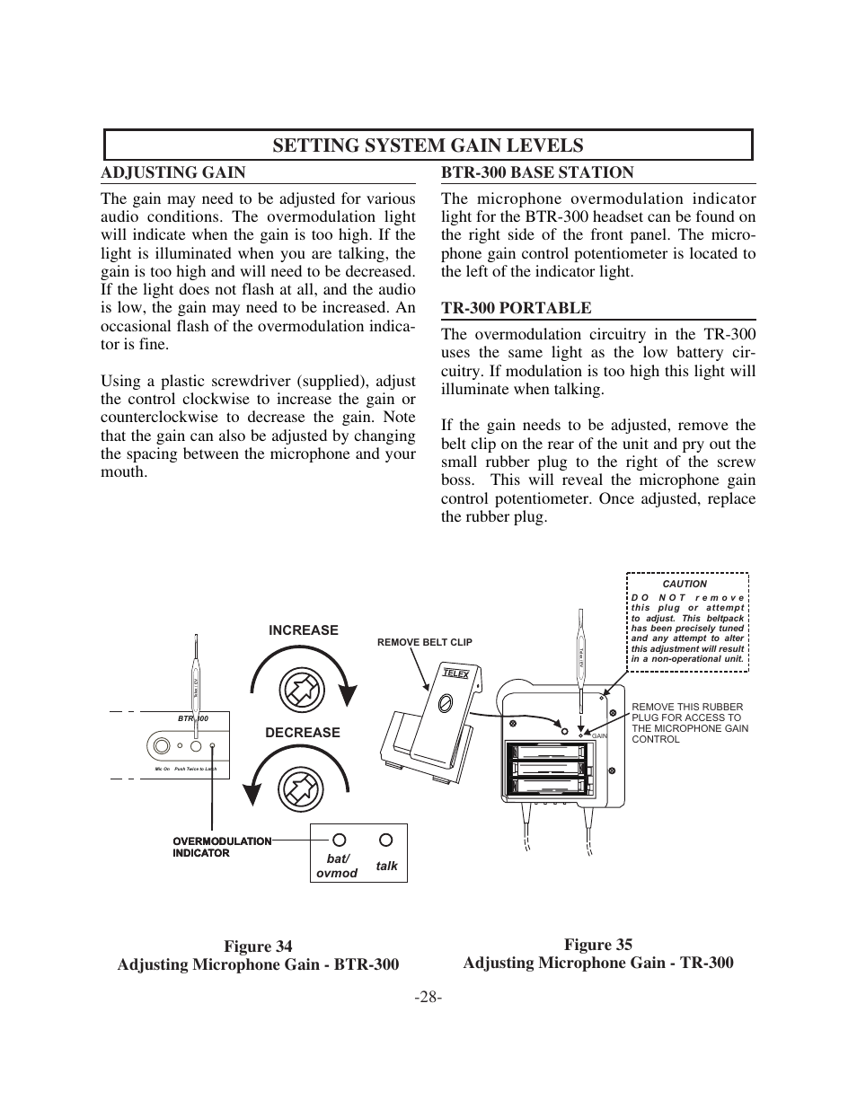 Setting system gain levels | Telex TR-300 User Manual | Page 30 / 38