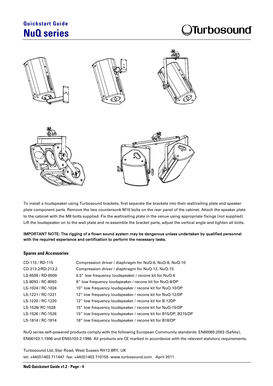Nuq series, Quickstart guide | Turbosound NUQ-12/DP User Manual | Page 4 / 4