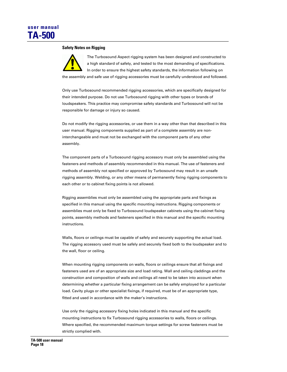 Ta-500 | Turbosound TA-500DP User Manual | Page 18 / 73