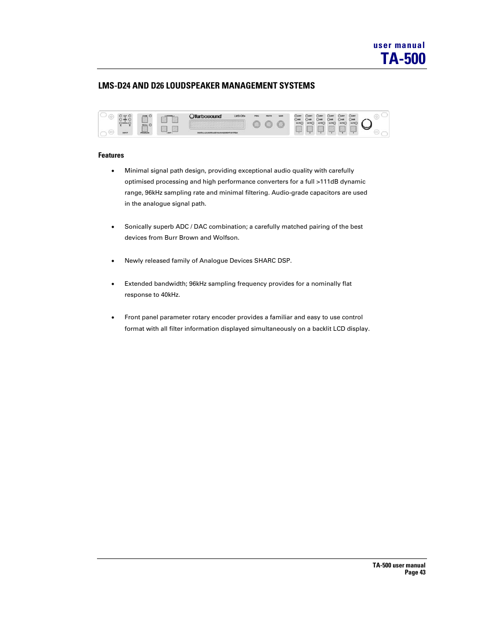 Ta-500 | Turbosound TA-500DP User Manual | Page 43 / 73